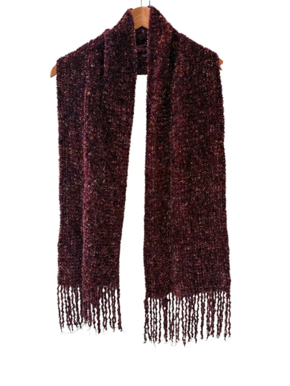 Burgundy Textured Fringe Scarf | Cozy Knit Wrap - Picture 1 of 4